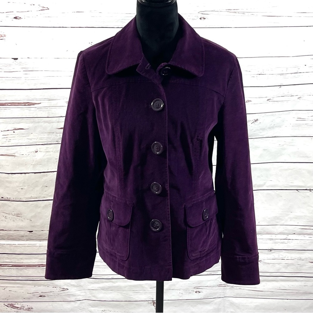 Talbots Velvet Blazer Jacket Women’s Size 10 Purple Cotton